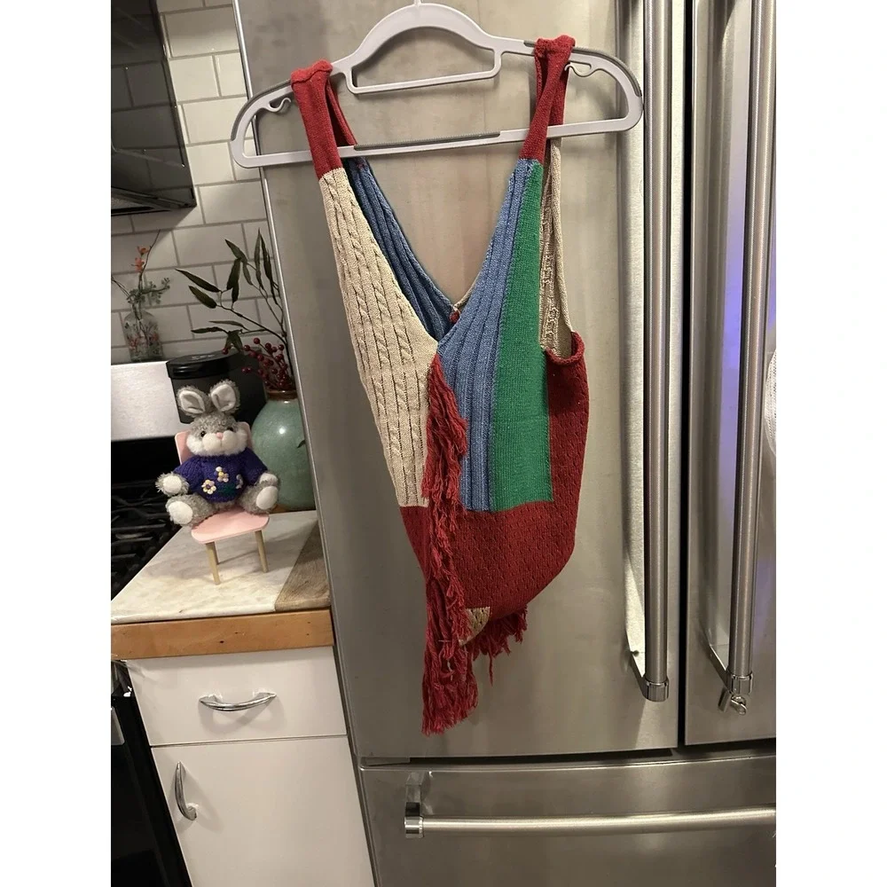 Festival Color Block Handmade Hobo Bag Fringe Deep Towel Phone Hat Drink‎ Sandal